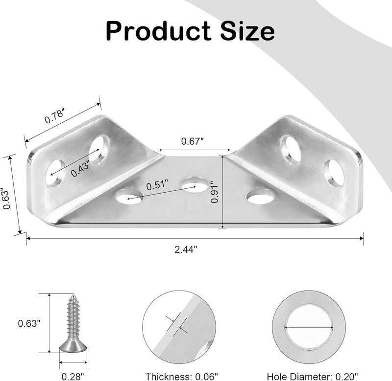 PlusRoc 24-Pack Universal Stainless Steel Furniture Corner Connectors with Screws - Heavy Duty Triangular Support Brackets for Wood Furniture, Drawers, Cabinets, Tables, and Chairs - Image 2